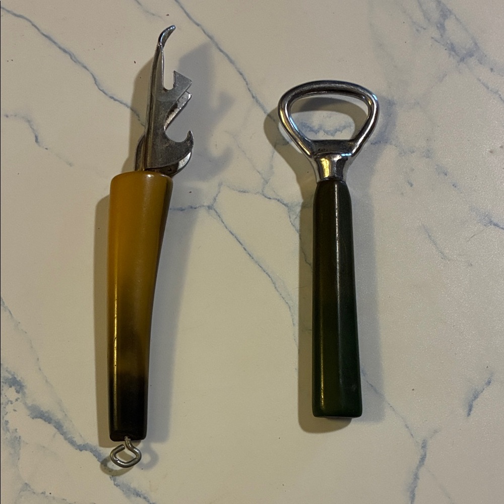 Vintage Bottle Opener Set with Brown & Green Backlit Handles